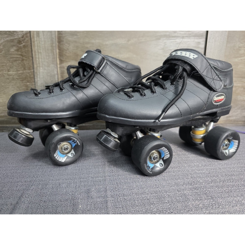 Riedell Carrera Quad Roller Skates Size 8 Black Rollerbones Wheels Derby Jam